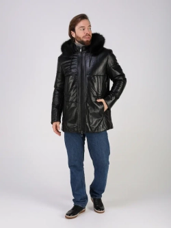 Куртка зимняя кожаная с капюшоном пуховик