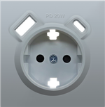 Накладка для розетки Schuko с зарядным устройством USB A+C, с защитными шторками, алюминий, серия R98