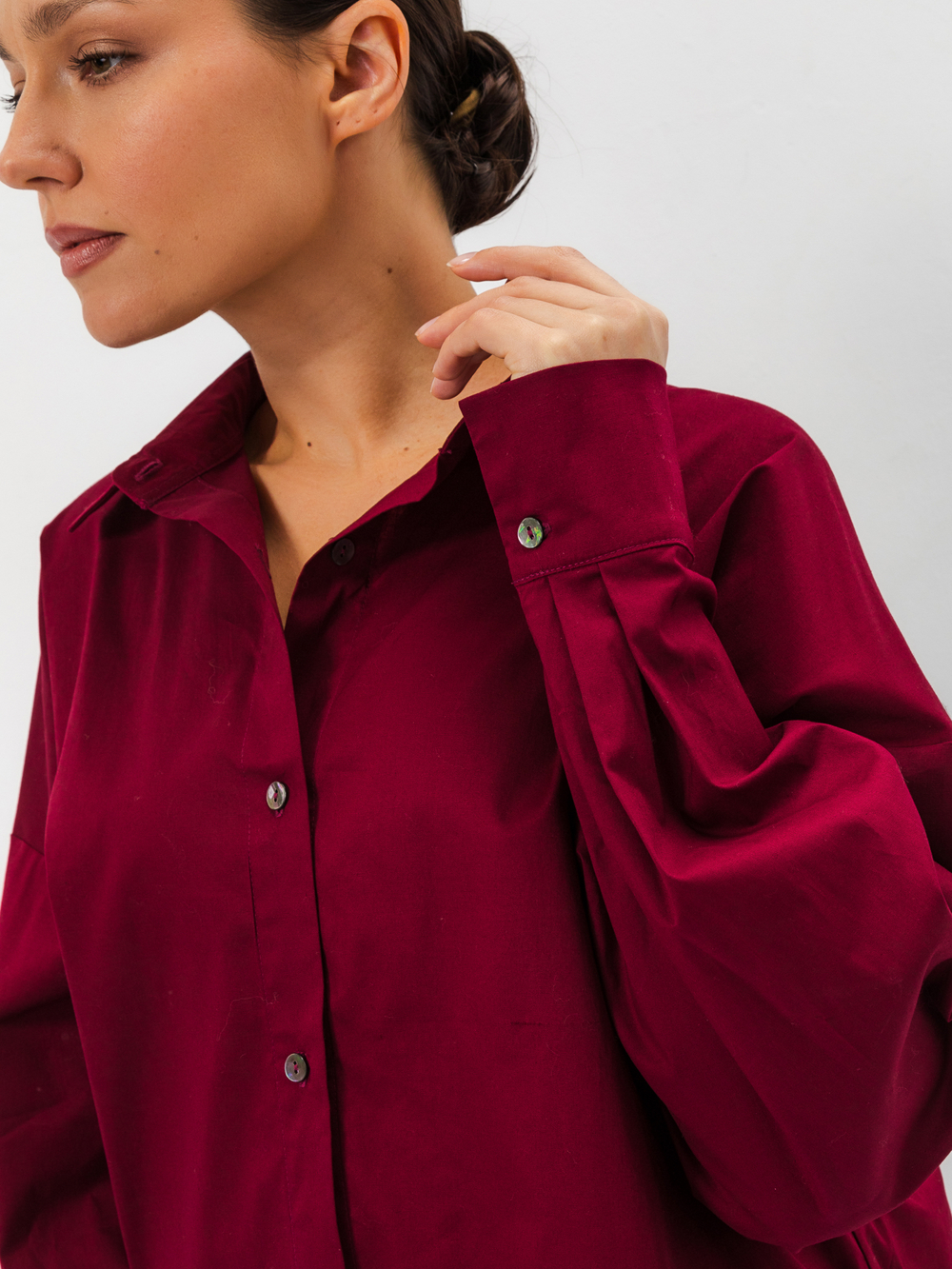 Рубашка 22904 оверсайз бордовая