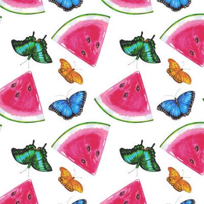 Тропические бабочки и дольки арбуза