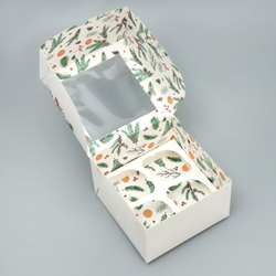 Коробка на 4 капкейка с двусторонним нанесением Венок, 16*16*10 см