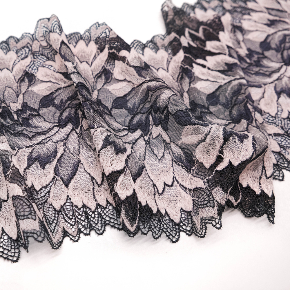 Кружево эластичное ПУДРА/СЕРЫЙ, 19см, Китай