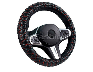 Оплетка на руль круглая CarFashion -L- «VERSAL» 31677 - Экокожа - черный/красный