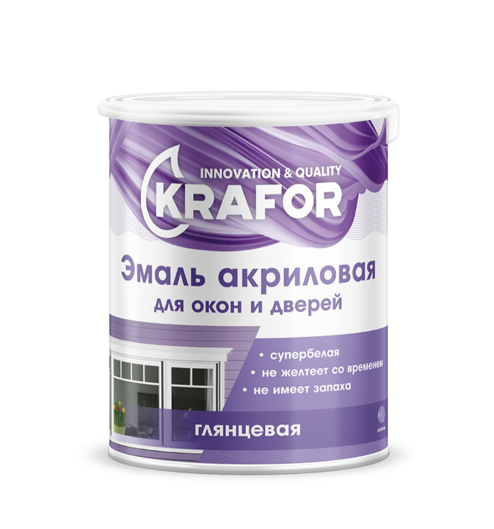 Эмаль для окон и дверей Krafor, акриловая, глянцевая
