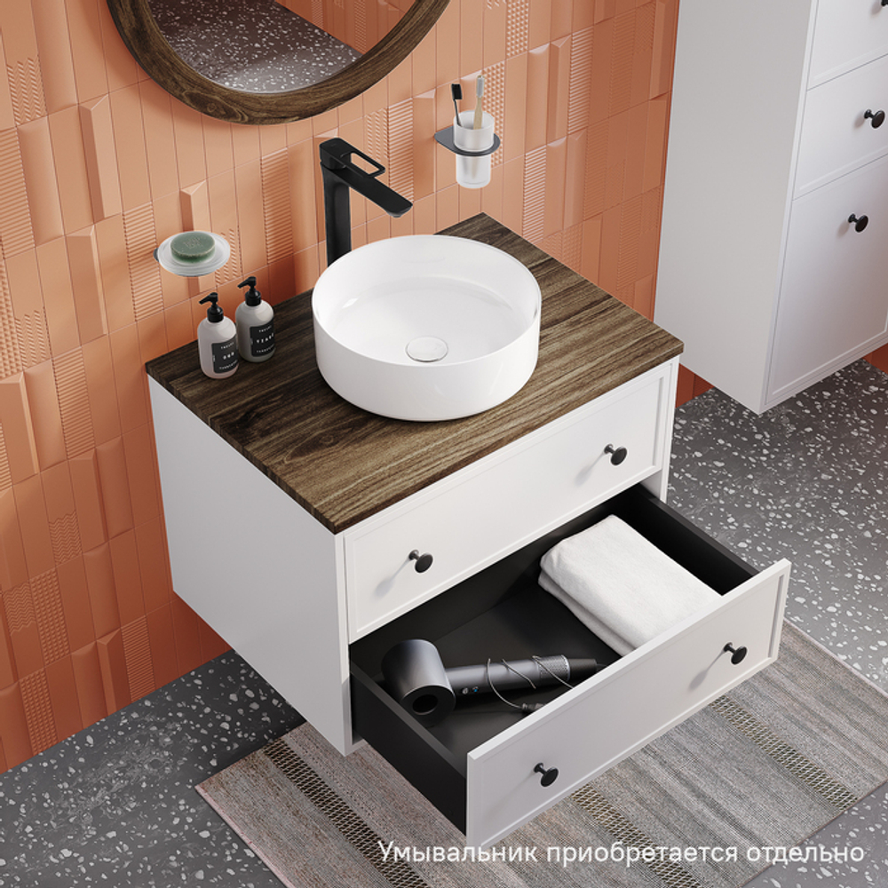 Тумба подвесная IDDIS Torr, со столешницей МДФ, макадамия орех, 70 см, белый матовый, TOR70WMi95K