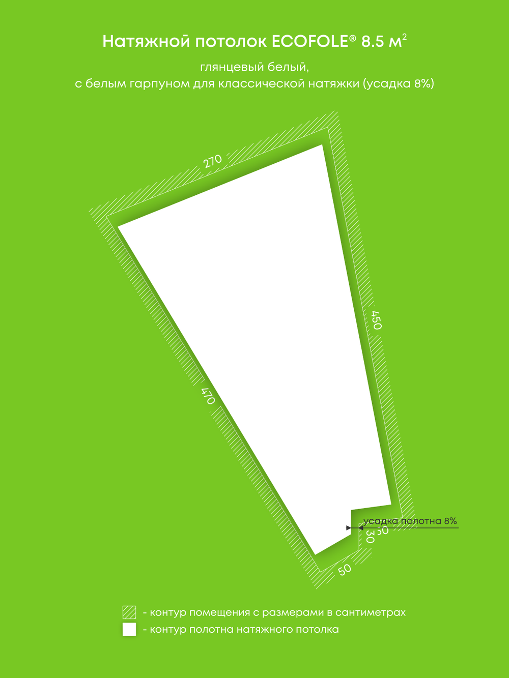 Глянцевый натяжной потолок 8.5 м2