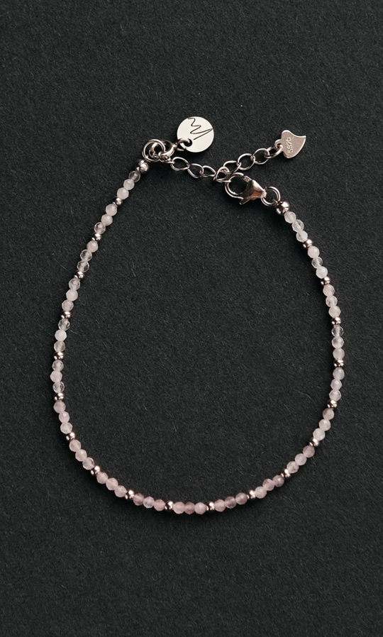 Браслет "Memo about Love" из розового кварца с серебряными бусинами на замочке