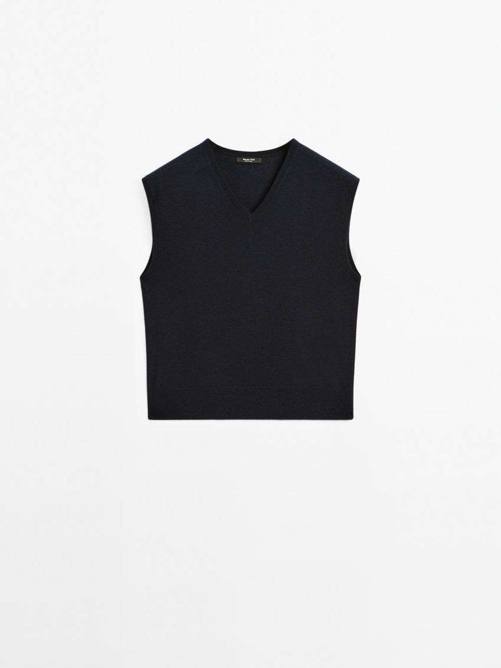 Massimo Dutti Укороченный жилет с V-образным вырезом, темно-синий