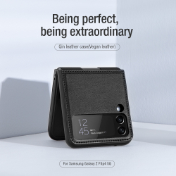 Чехол из искусственной кожи от Nillkin для Samsung Galaxy Z Flip 4 5G, черный цвет, серия Qin Leather