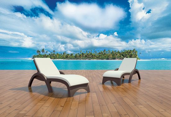 Шезлонг пластиковый с матрасом GS 1009 (Fiji) коричневый/слоновая кость