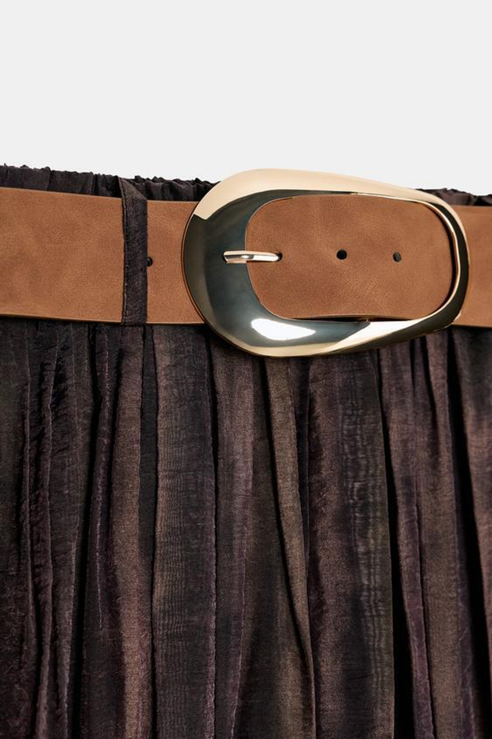 ZARA ЮБКА МИДИ С РАЗМЫТЫМ ПРИНТОМ И РЕМНЕМ, КОРИЧНЕВЫЙ/ЗЕЛЕНЫЙ