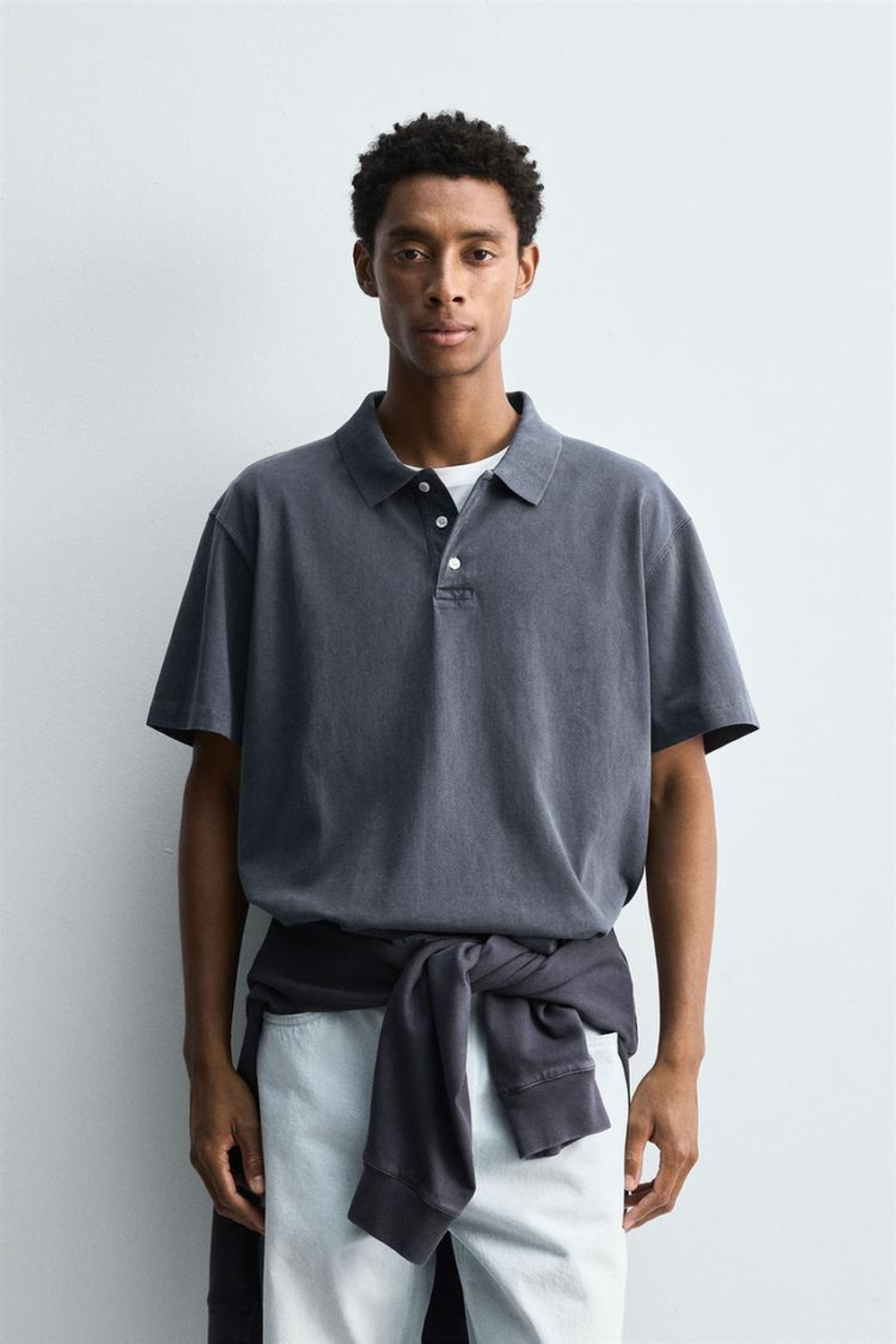 ZARA ПОЛО RELAXED FIT, ЛИНЯЛЫЙ СИНИЙ