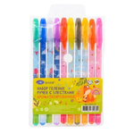 Набор цветных гелевых ручек 10 цветов, с блестками, ароматизированные, MC-Basir, детские разноцветные ручки с рисунком лисичек на корпусе и ярким колпачком, 10 штук