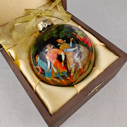 Коллекционный елочный шар с круговой росписью Палех "Царевна-лягушка" в футляре