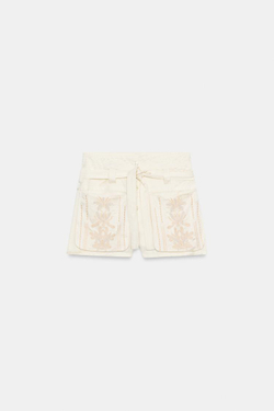 ZARA ШОРТЫ С ВЫШИВКОЙ — ZW COLLECTION, ЭКРЮ/БЕЖЕВЫЙ