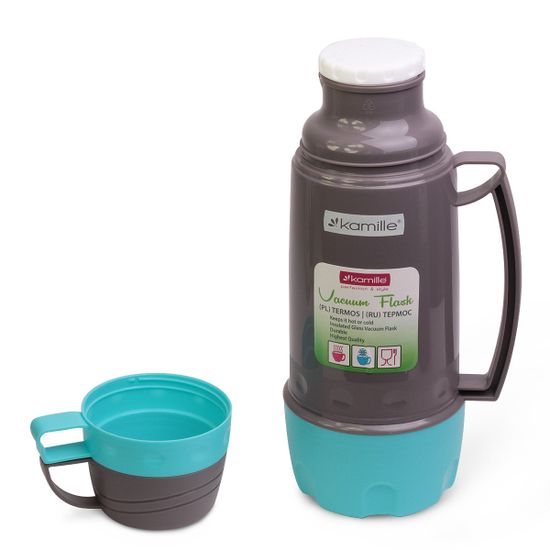 Термос 600 мл пластиковый со стеклянной колбой (2 чашки) Kamille