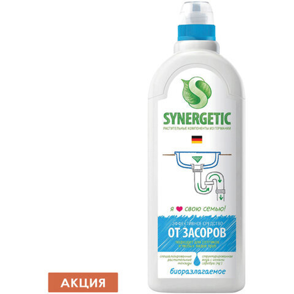 605562 Средство для прочистки канализационных труб с дезинф. эффектом 1л SYNERGETIC,био,для труб и с