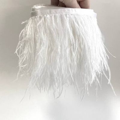 Перья страуса на ленте белые (перьевая тесьма) 13 - 18 см.