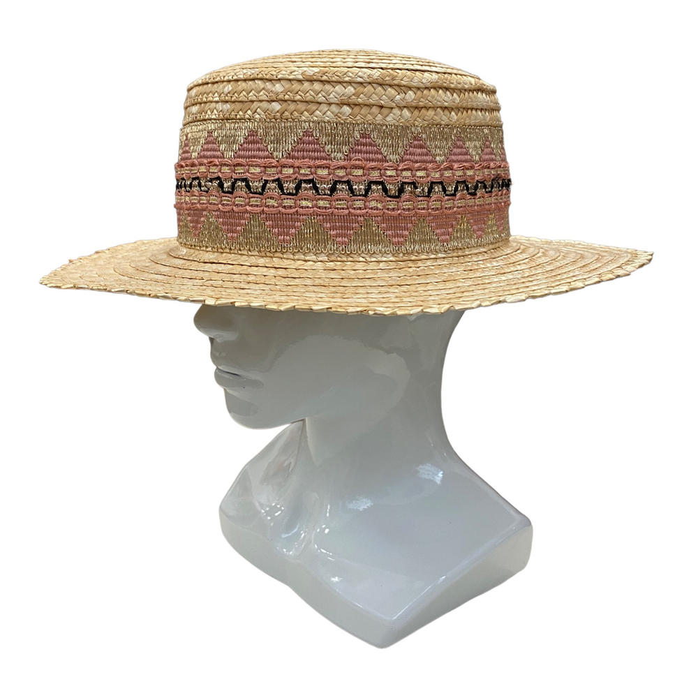 Канотье с острыми краями и розовой лентой