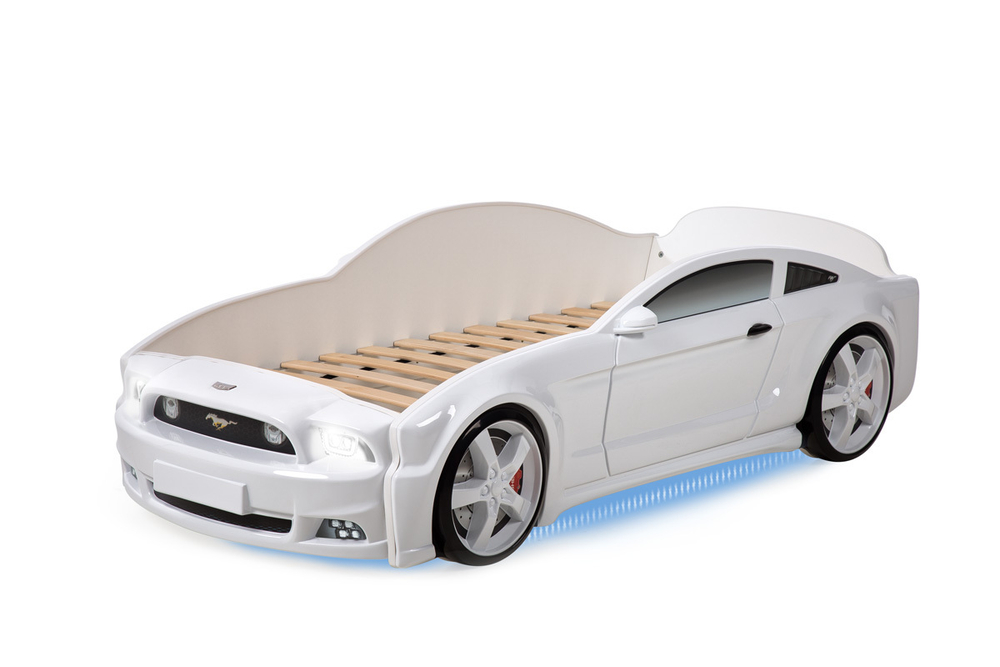 Кровать-машина "Мустанг" 3D (белая)