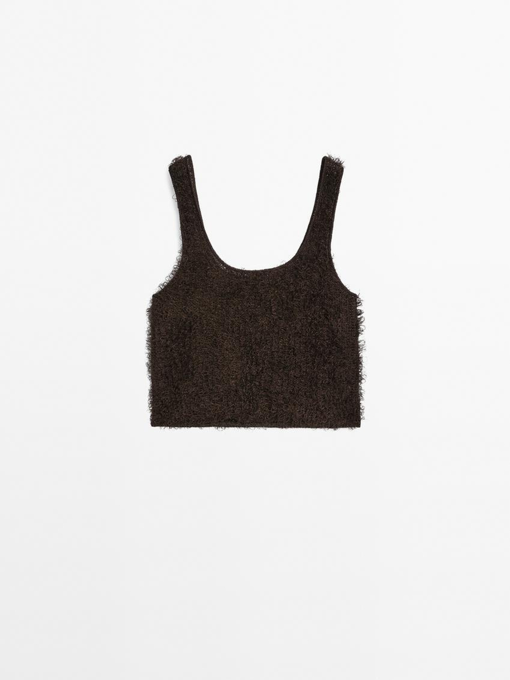 Massimo Dutti Топ из пряжи букле, шоколадно-коричневый