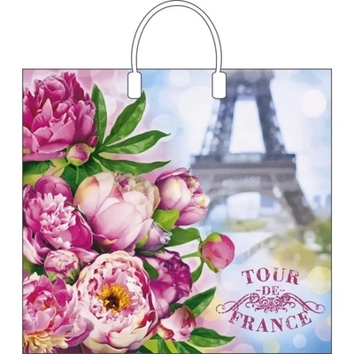 Пакет ПЭ с пластмассовыми ручками 38+10Интерпак ламинация (Тур- (комплект 10 шт)