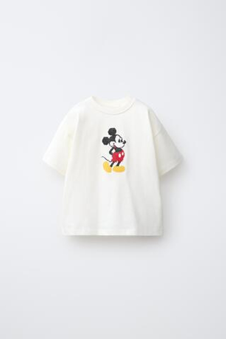 ZARA ФУТБОЛКА С ВЫШИВКОЙ КРЕСТИКОМ «МИККИ МАУС» © DISNEY, ЖЕЛТОВАТО-БЕЛЫЙ