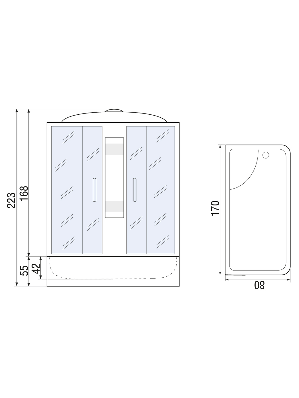 Душевая кабина RIVER NARA 170/80/55 МТ 170x80x220 10000003026 Универсальная Прямоугольная