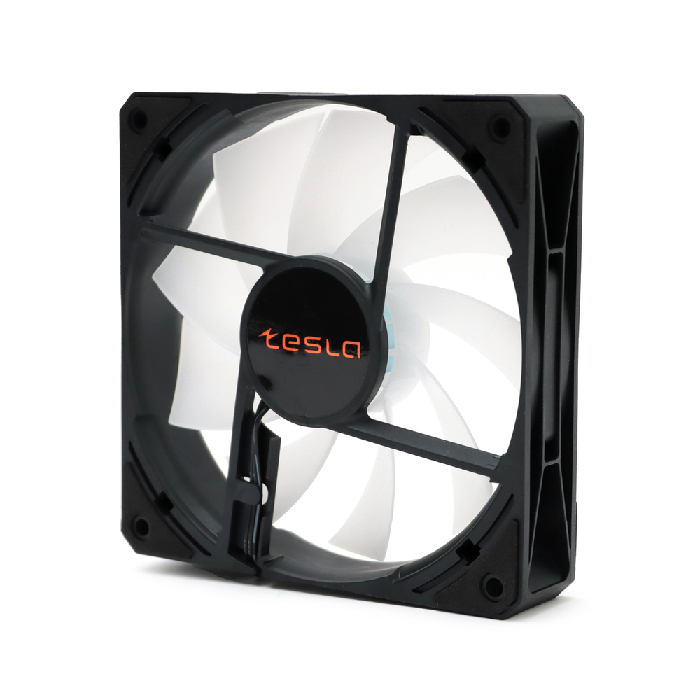 Вентилятор TESLA RGB120-LB, 120мм, 1200rpm, 3-pin+Molex, черный-белый/FRGB, 38CFM, 21дБ, антивибропрокладки (TSL-120-LB)
