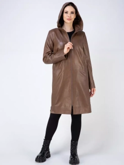 Плащ осенний кожаный с капюшоном