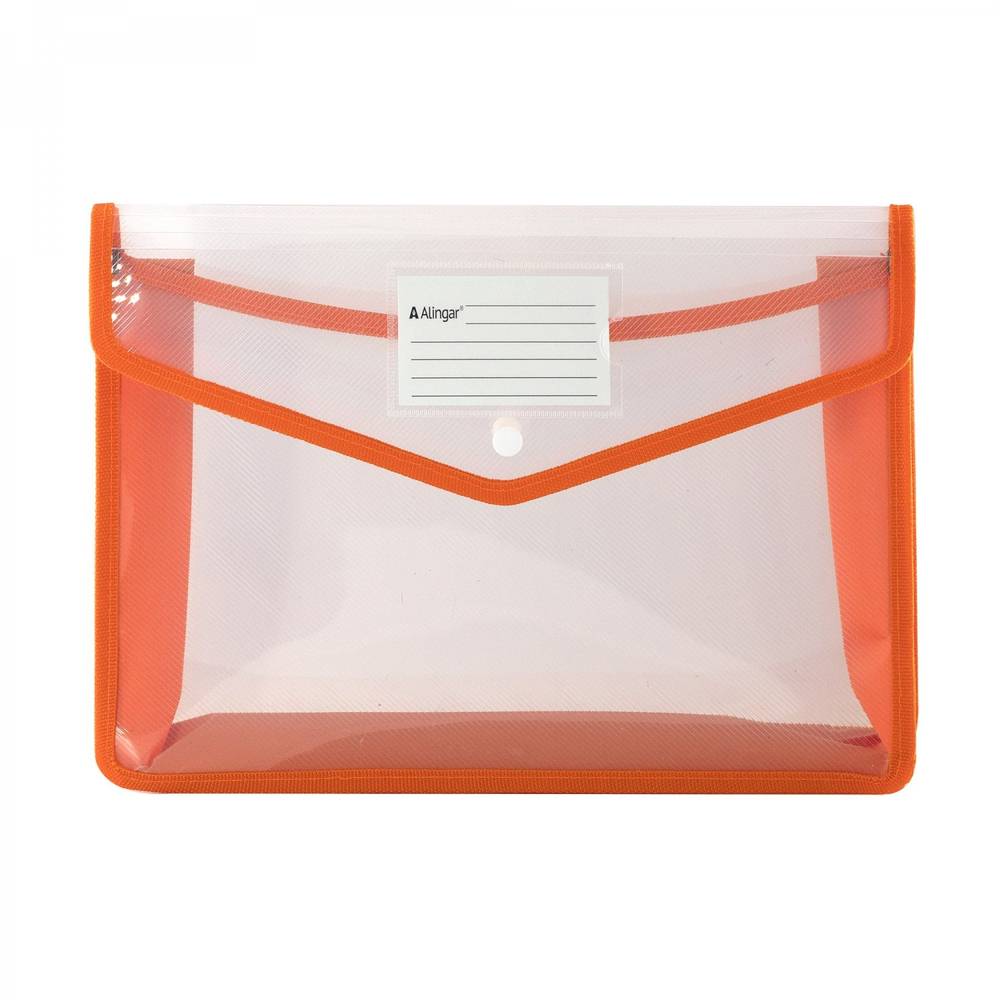 Папка-конверт на кнопке Alingar, A4, 250х330х75 мм, горизонтальная, 450 мкм, карман для визитки, ассорти, прозрачная
