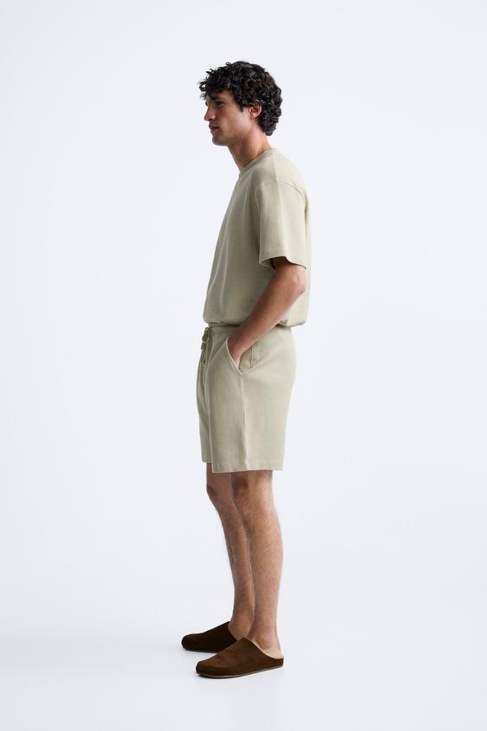 ZARA ФУТБОЛКА ИЗ ТКАНИ SOFT TOUCH В РУБЧИК, СВЕТЛО-ПЕСОЧНЫЙ