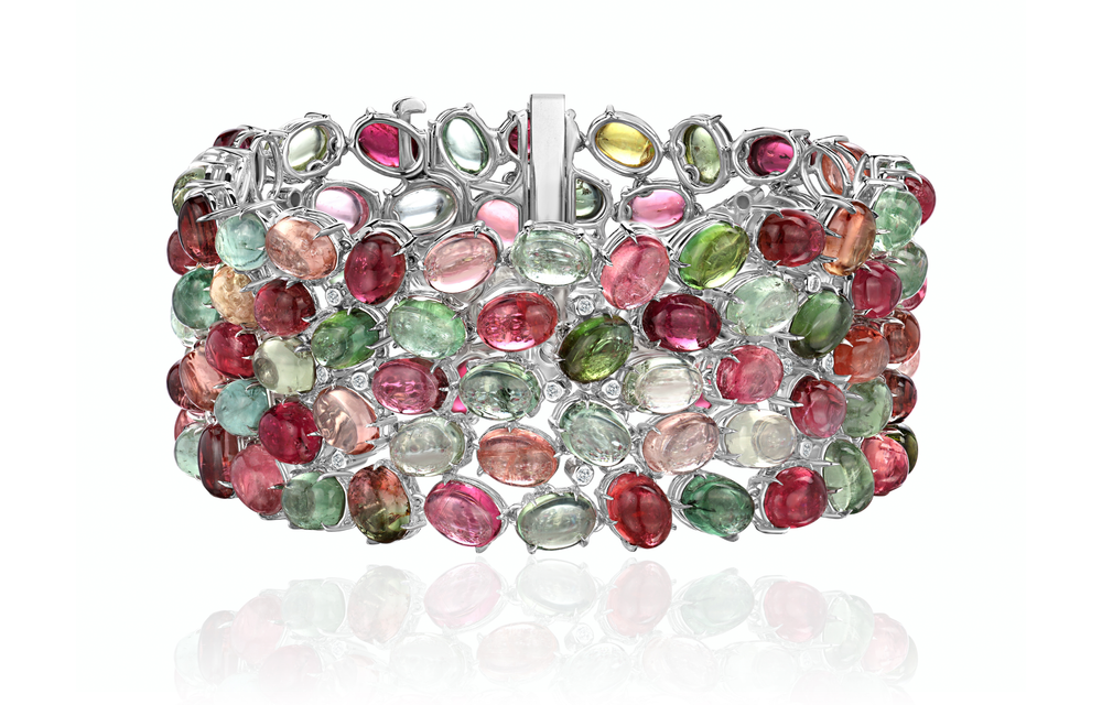 Браслет с турмалинами огранки "Кабошон" и бриллиантами