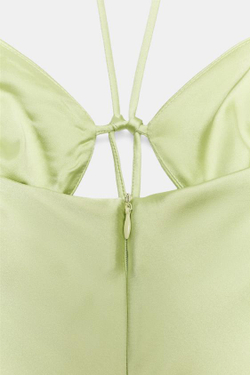 ZARA АТЛАСНОЕ ПЛАТЬЕ МИДИ, ЛАЙМОВЫЙ