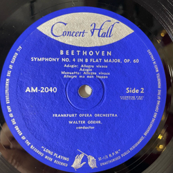 Винтажная виниловая пластинка LP Beethoven Бетховен, Frankfurt Opera Orchestra, Carl Bamberger, Walter Goehr Симфония Symphony No.2 In D, Symphony No.4 In B Flat (Англия 1962)