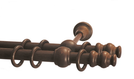 Карниз деревянный "Стандарт" d28/28 мм двойной, цвет темная вишня