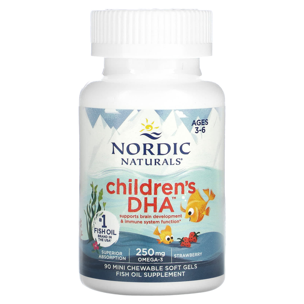 Nordic Naturals, Children's DHA, ДГК для детей от 3 до 6 лет, со вкусом клубники, 90 жевательных мини-капсул