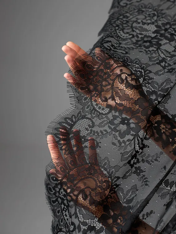 07-01 Кружево реснички (шантильи) широкое, 45 см, черный 170