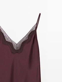 Massimo Dutti Платье-комбинация миди из струящейся ткани, бургнди