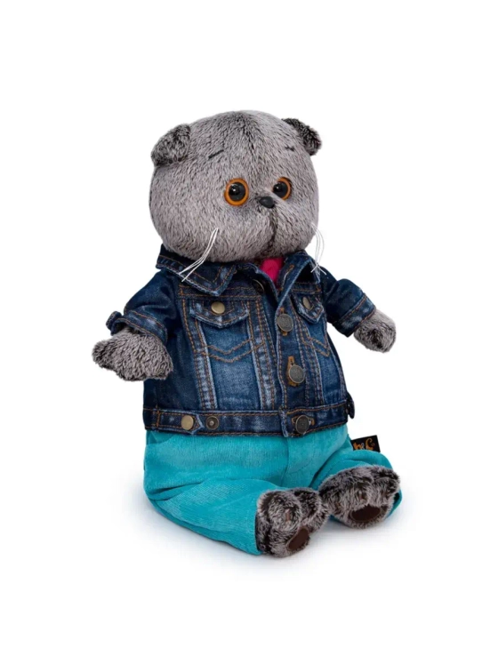 Мягкая игрушка Кот Басик в джинсовой куртке и штанах 25 см