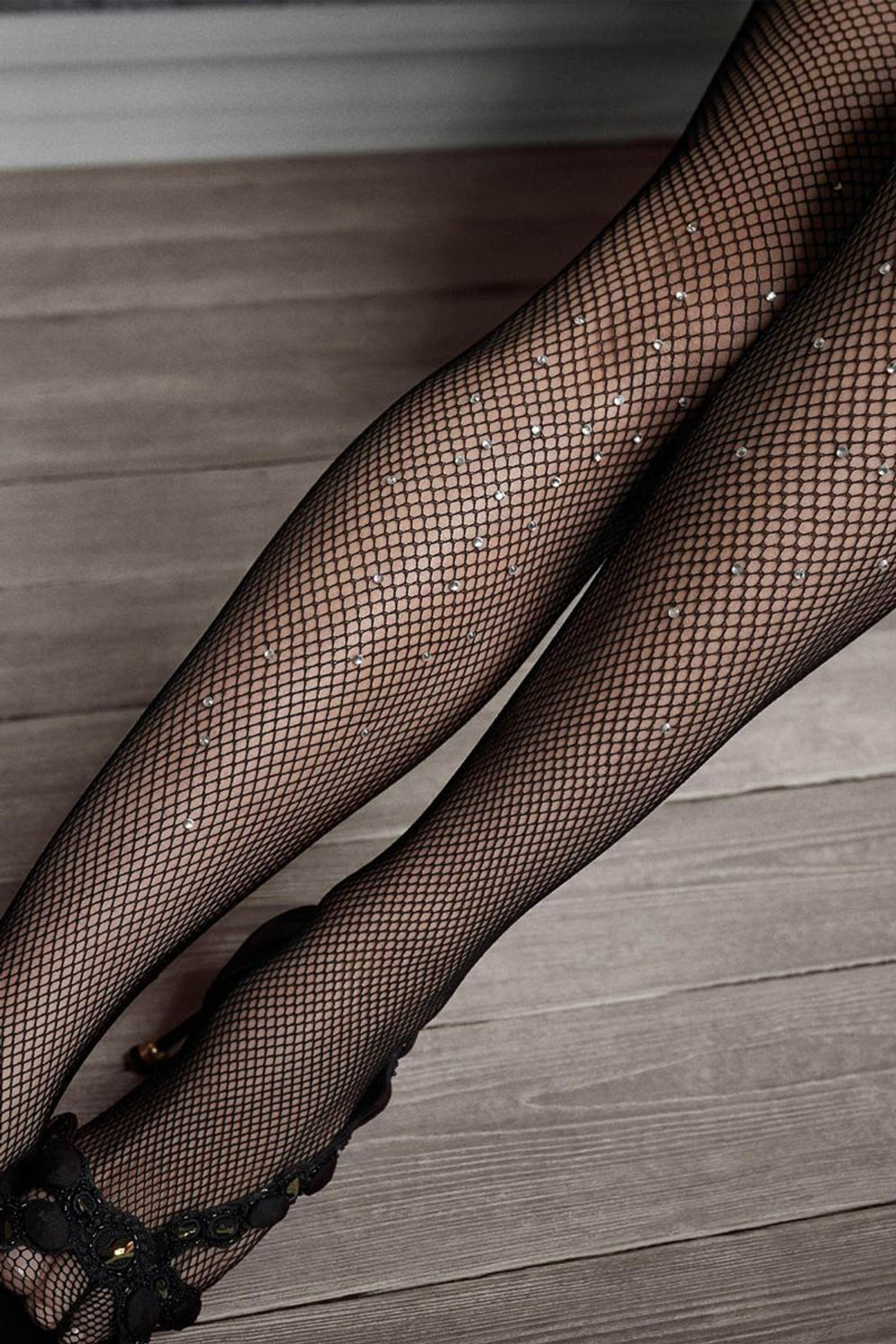 Элегантные колготки в сеточку Gucci с россыпью кристаллов (Размер: 1-2 размер) (Цвет: черный)