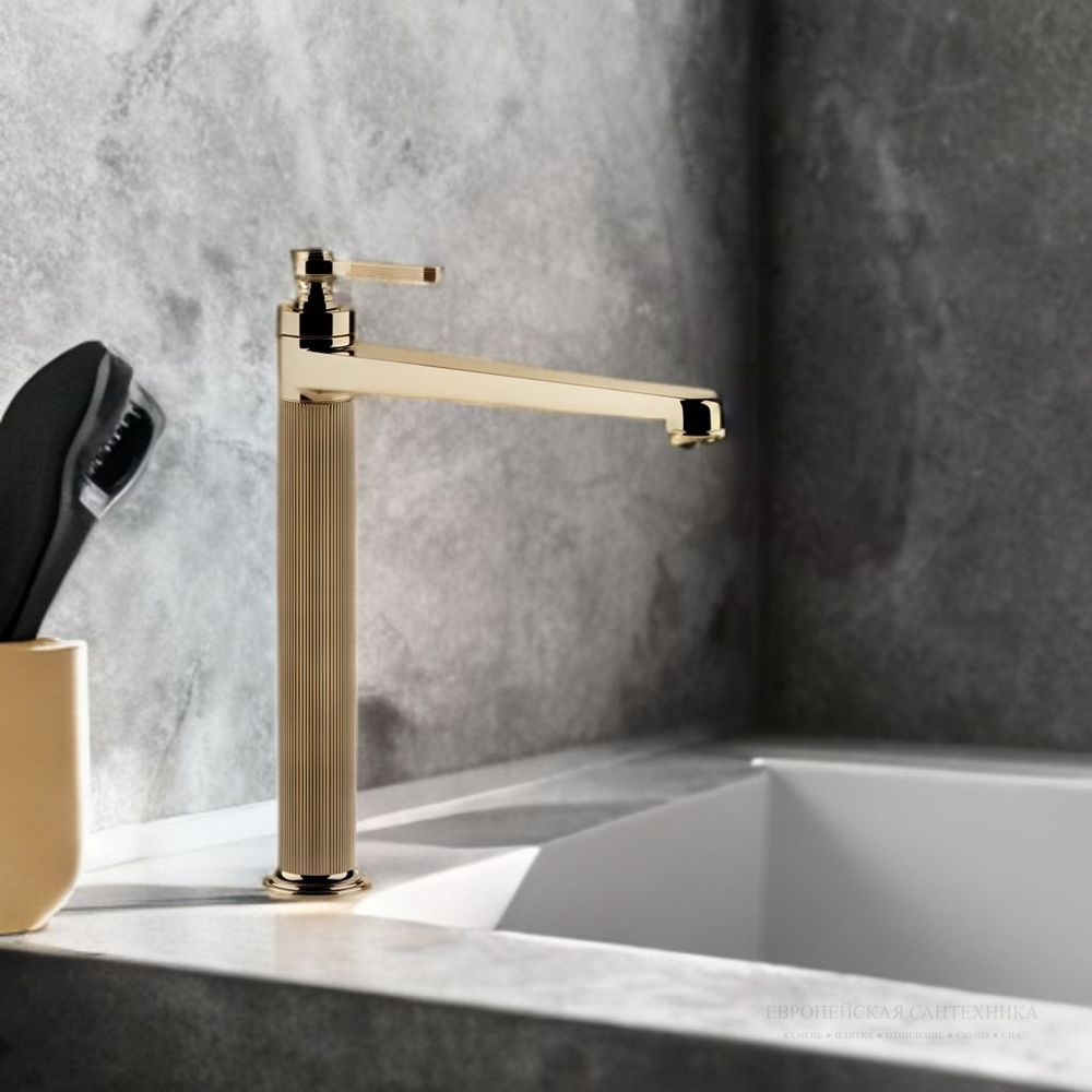 Смеситель для раковины Gessi Venti20 высокий, с донным клапаном, цвет Warm Bronze PVD