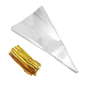 Конусные пакетики прозрачные с поворотными стяжками 18х37 см. 100 шт.