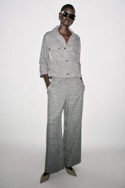 ZARA ПЕСТРАЯ КУРТКА САФАРИ, СЕРЫЙ МЕЛАНЖ