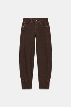 ZARA ДЖИНСЫ TRF BALLOON СО СРЕДНЕЙ ПОСАДКОЙ И ШЛЁВКАМИ, КОРИЧНЕВЫЙ