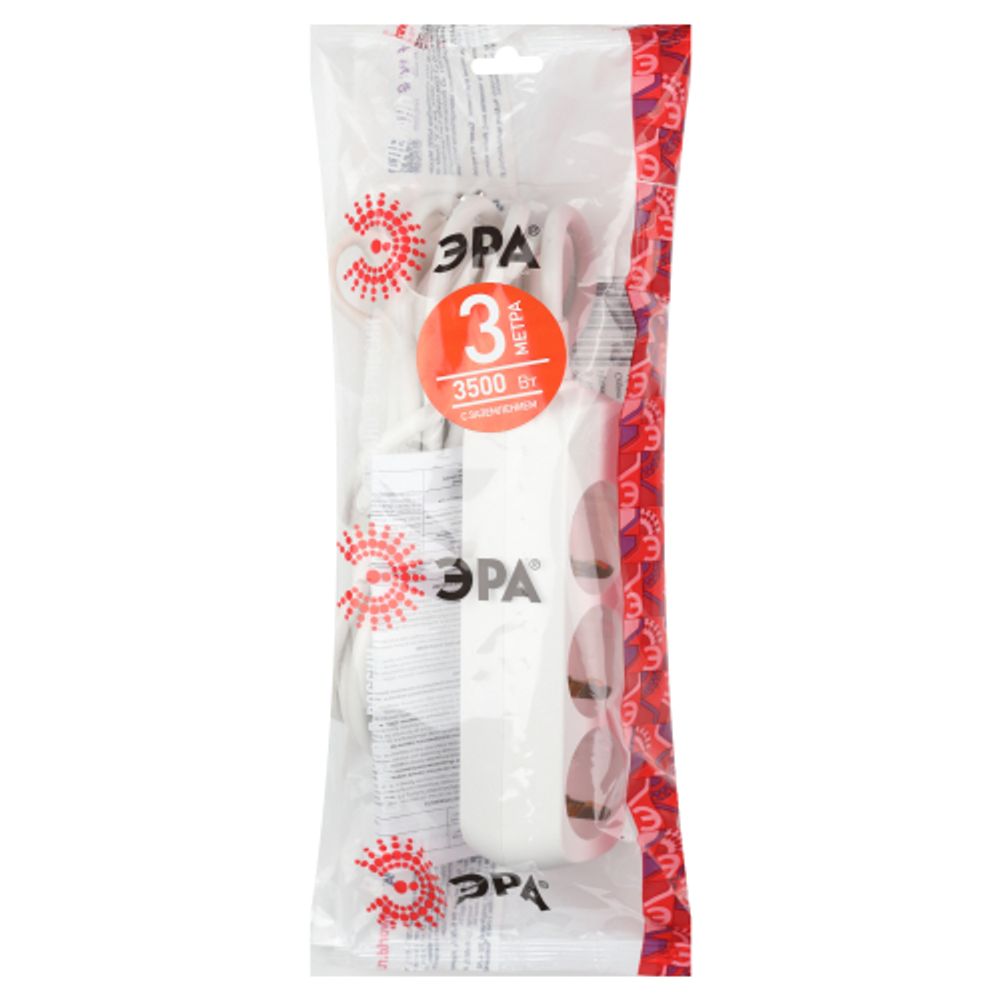 Удлинитель электрический ЭРА U-3e-3m-3x1 с заземлением 3 розетки 3м ПВС 3x1мм2 16А