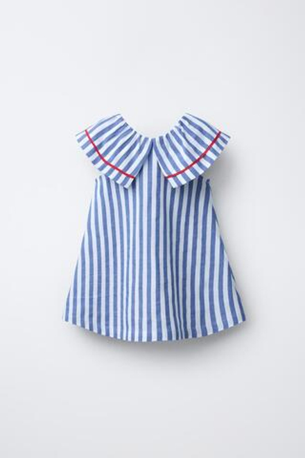 ZARA ПЛАТЬЕ В ПОЛОСКУ С КОНТРАСТНОЙ ОТДЕЛКОЙ, СИНИЙ