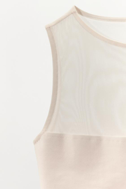 ZARA БОДИ ИЗ КОМБИНИРОВАННОЙ ТКАНИ, ЭКРЮ