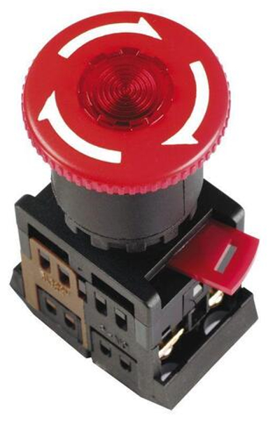 Кнопка "Грибок" ANE-22 d22мм 1з+1р 240В неон с фиксацией красн. IEK BBG40-ANE-K04