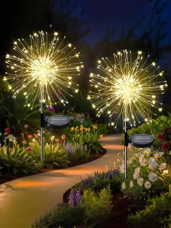 Светильник уличный садовый декор "Фейерверк" на солнечной батарее, 150 ламп, теплый свет, 2шт